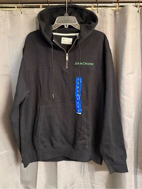 John Deere Men’s Black Half-Zip Hooded Sweatshirt with Green Logo
